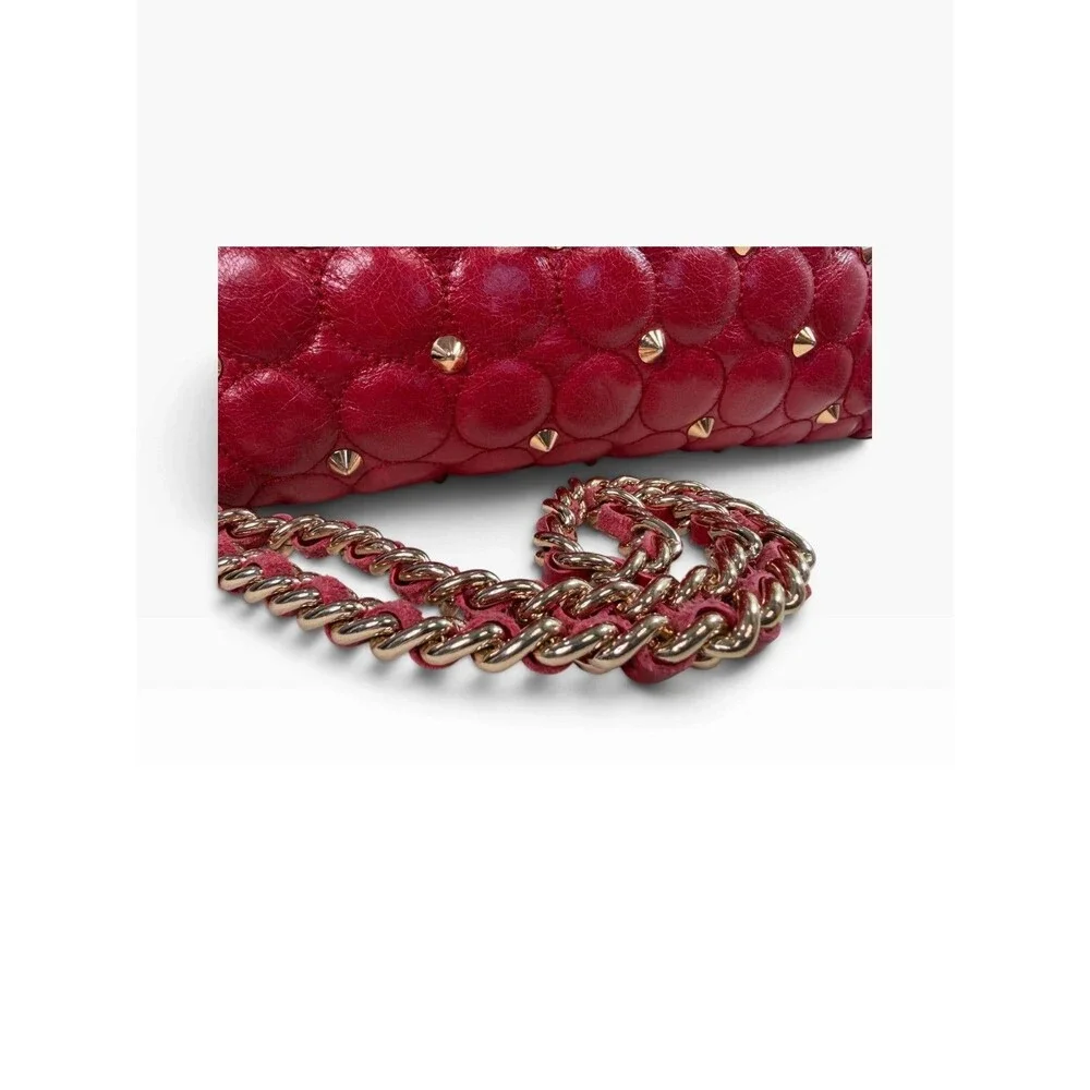 Rebecca Minkoff Studded Quilted Affair Bag Cherry Red Leather Chain Strap $395